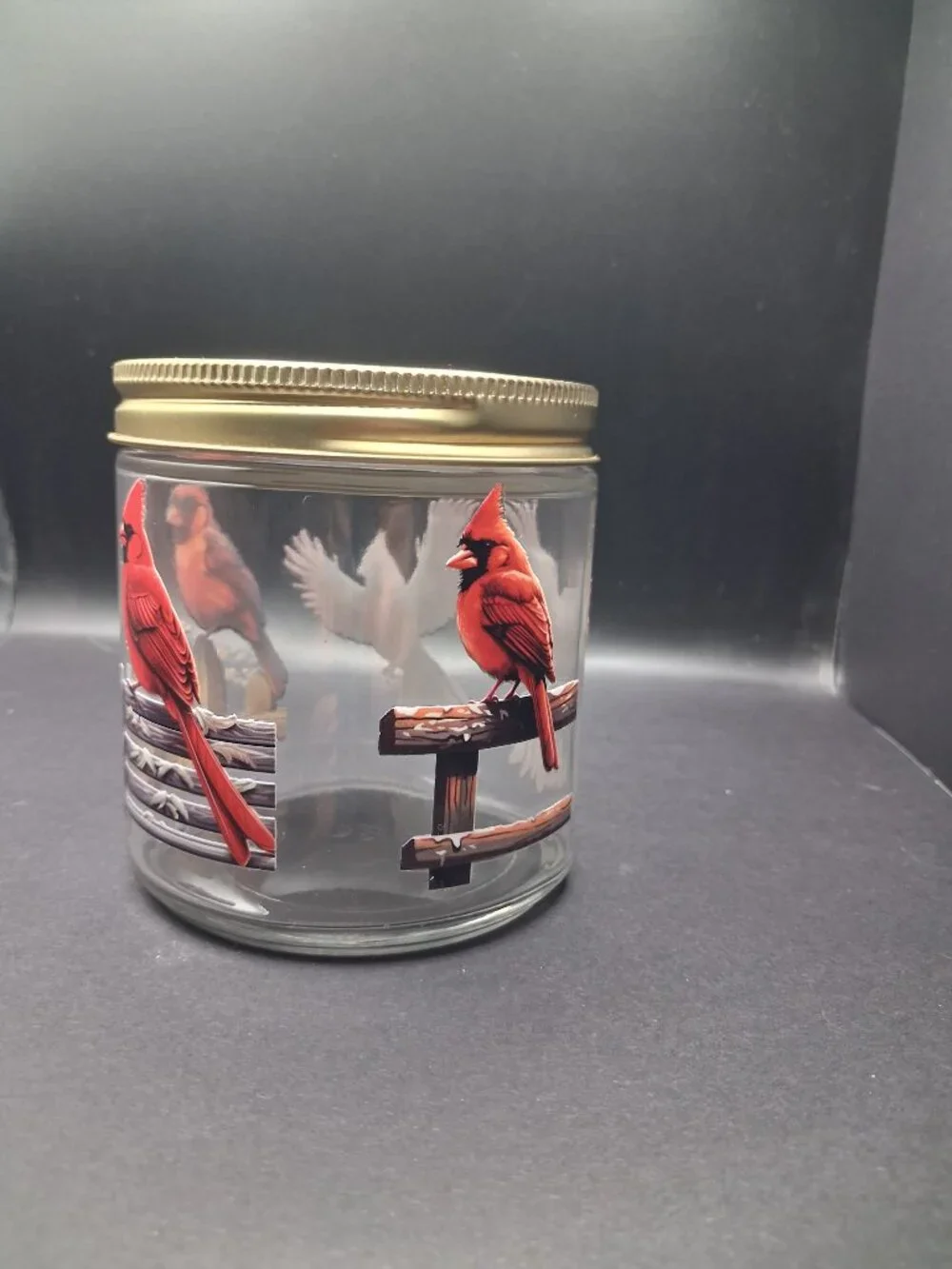 Cardinal Winter Glass Storage Jar 16oz Gold Lid